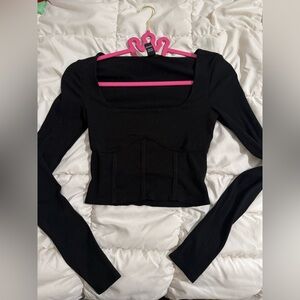 Black Long Sleeve Ribbed corset Top